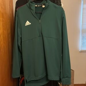 Green adidas 1/4 zip with collar and fleece inside.